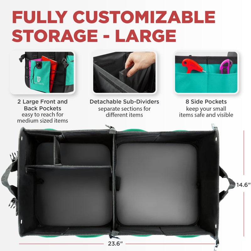 TRUNKCRATEPRO Teal Car Accessories Trunk Organizer Premium Multi Movable Compartments Collapsible car organizer, trunk organizer for Car, Suv, Automotive, gifts (Large Capacity) - Image 2
